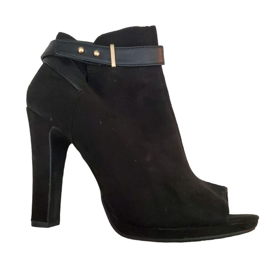 Sam & Libby Black Suede Ankle Booties Boots. 4.5" Wrapped Heel. Size 9